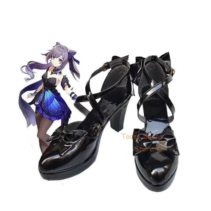لعبة Genshinimpact Keqing Cosplay أحذية عالية الكعب لعبة الرسوم المتحركة الهزلية لعب الأدوار لأحذية كون أزياء الهالوين التنكرية