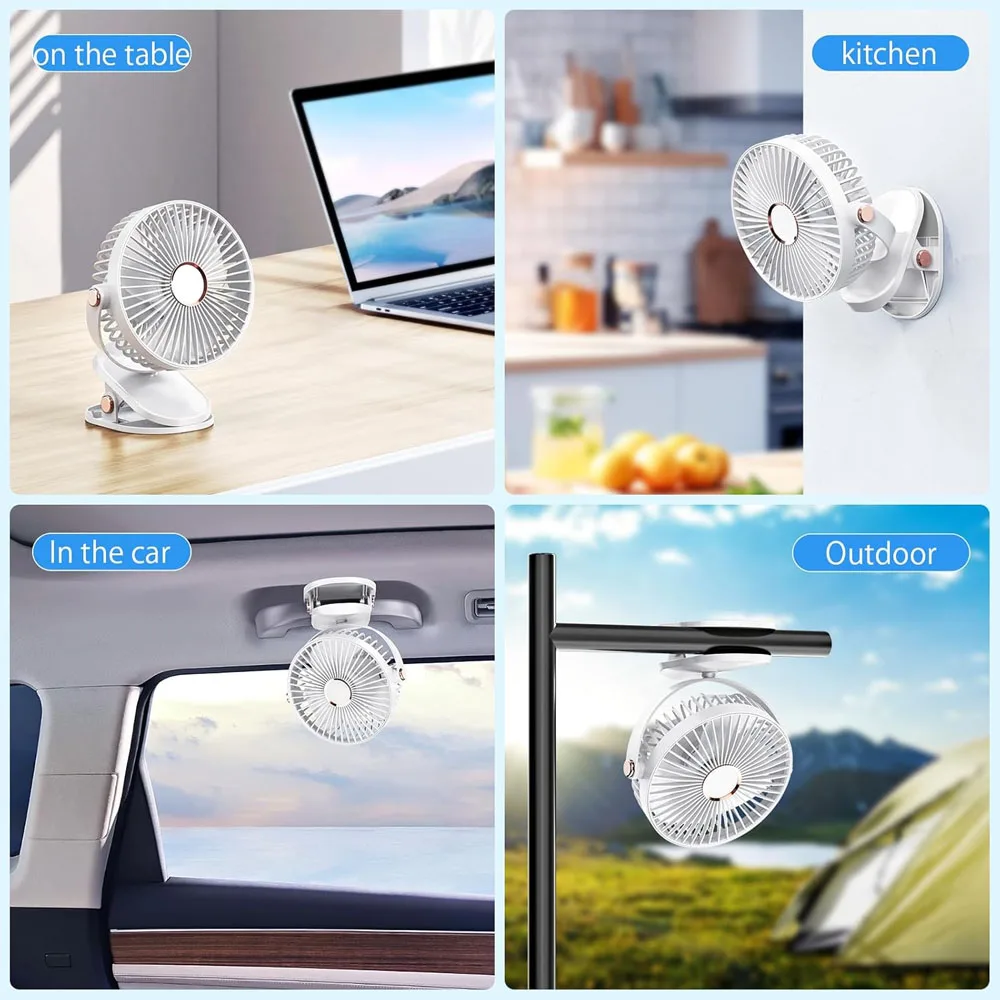 Portable Clip On Fan, 5 Speeds 360° Rotatable Mini Desk Fan with Night Light, USB Rechargeable Personal Fan for Home Office view 6