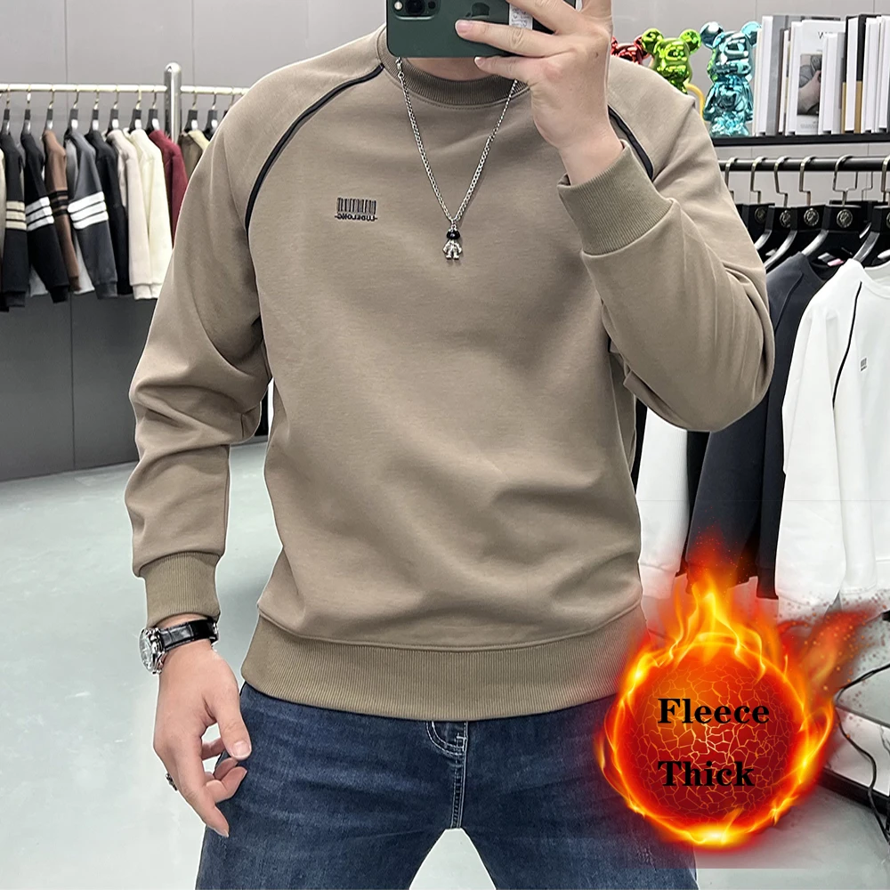 

Men's Pullover Shirt Solid Color Casual Simple Youth Male Velvet Hoodie Winter New American Letter Embroidered Trendy Clothing