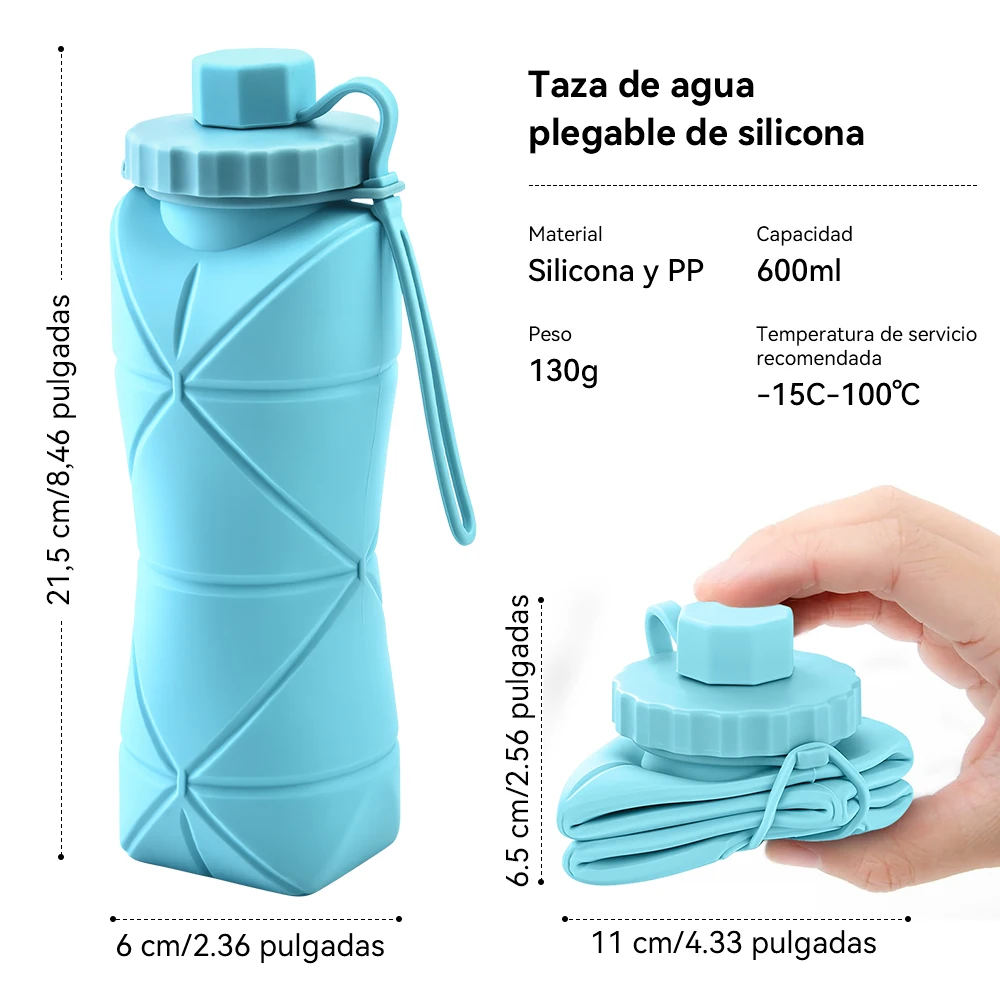 2pcs 600ml Silicone Folding Water Bottle Reuseable Outdoor Sports Cycling Kettle Portable Creative Compression Soft Travel Cup