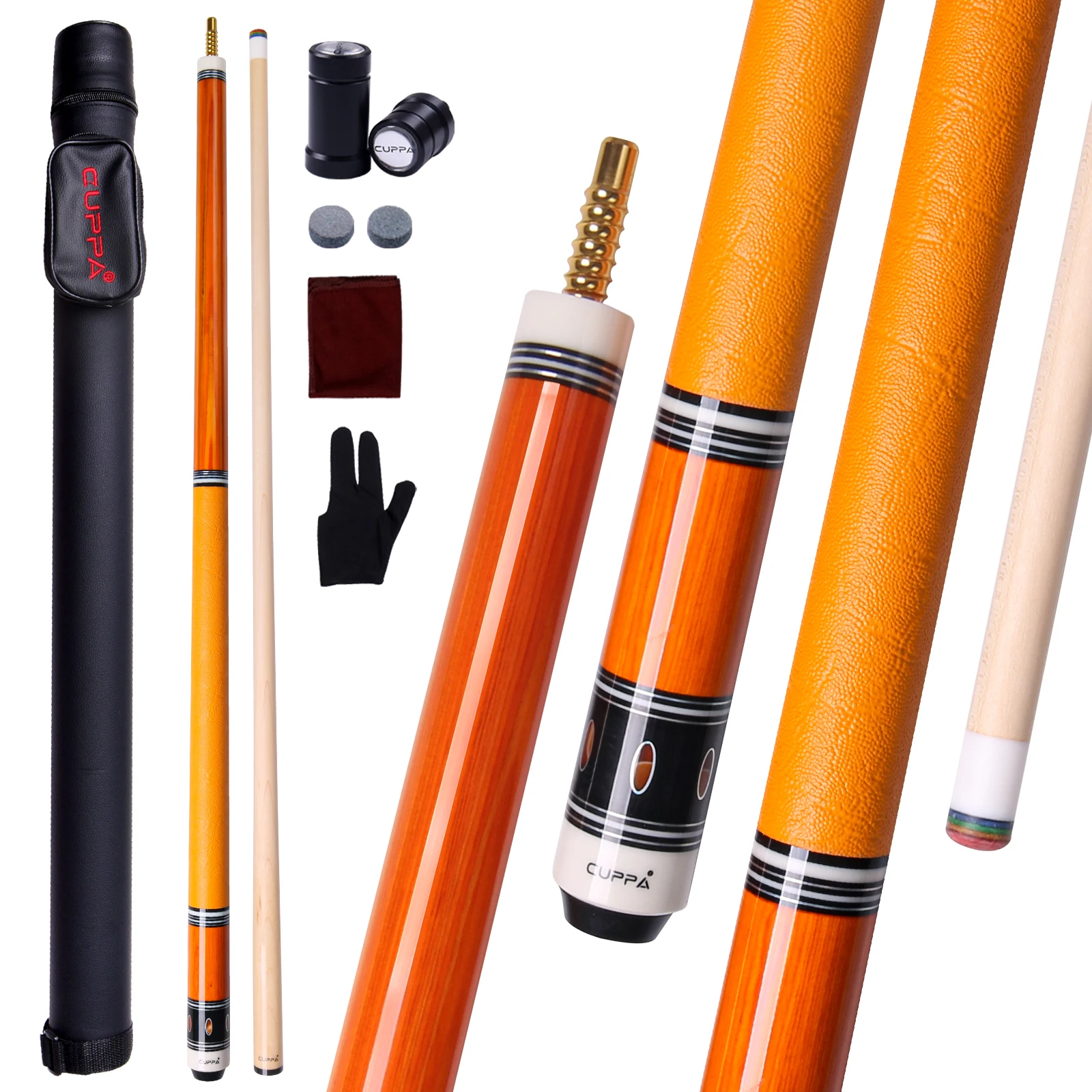 

CUPPA 58 Inch Pool Cue Stick Hard Maple Shaft 12.5mm Professional Tip Genuine Leather Grip for Beginner Players