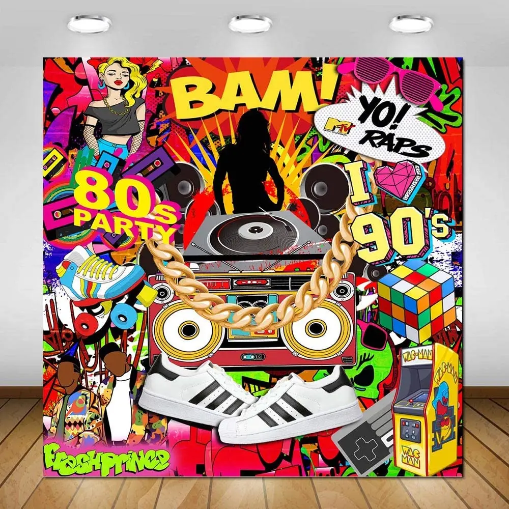 

Hip Hop Party Backdrop I Love The 80S 90S Graffiti Wall For Adults Birthday Party Decor Disco Dj Rap Music Parties Background