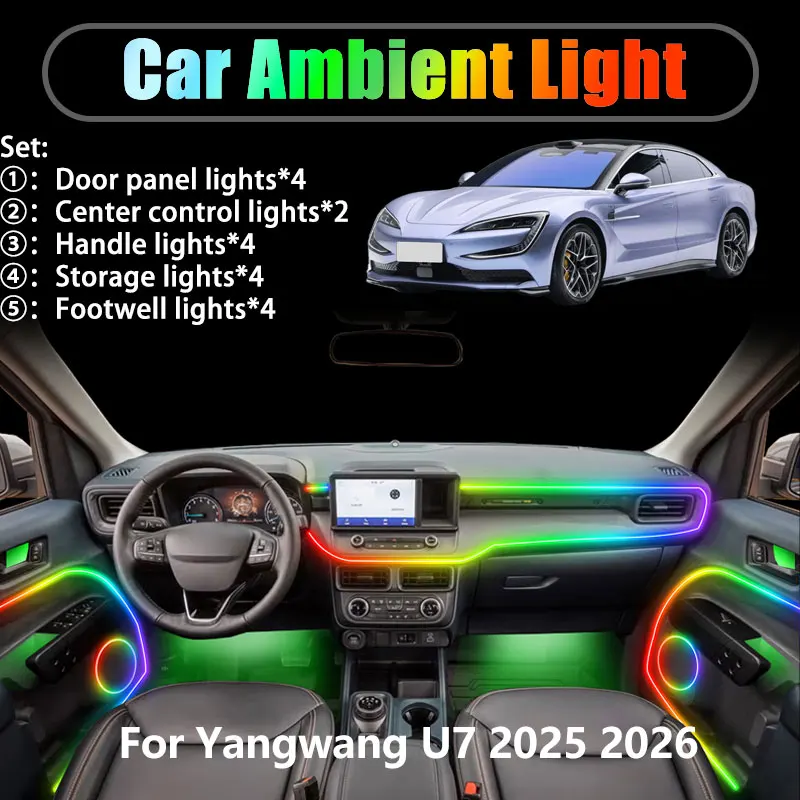 

Для Yangwang U7 2025 2026 BYD 2/18 в 1, автомобильное окружающее освещение, светодиодные внутренние светодиодные фонари багажника, USB RGB, ансамбль, аксессуары для стримеров