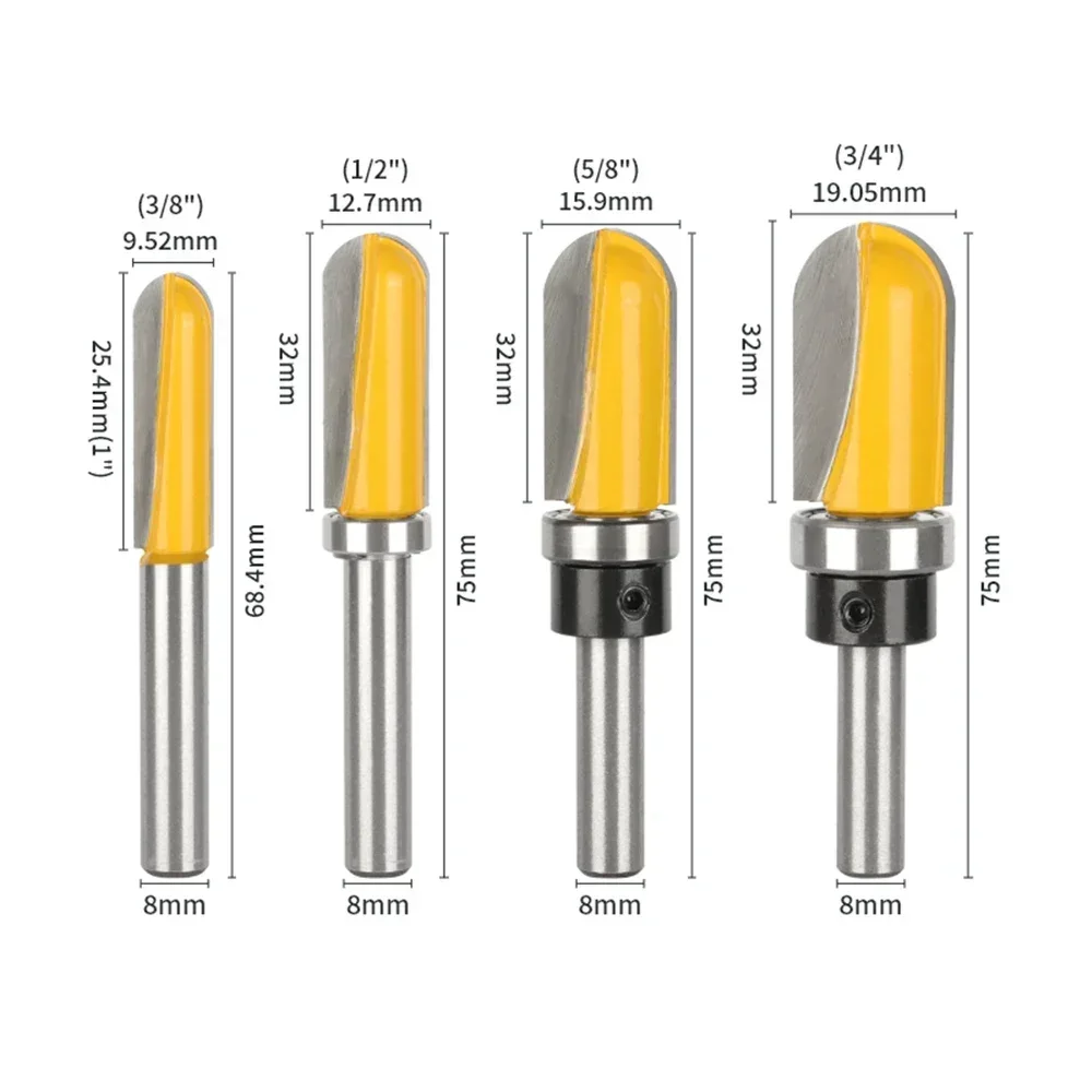 6mm 6.35mm 8mm Round Nose Bit with Bottom Bearing Router Bit Woodworking Milling Cutter for Wood Bit Face Mill End Mill Tools