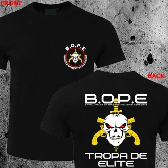 Camiseta Masculina Cool BOPE Tropa de Elite Brasil Forças Especiais de Elite Manga Curta Gola Redonda Casual Confortável para o Verão