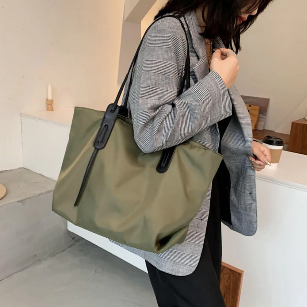 Shoulder Bag for Women Nylon with Zipper Underarm Bag Solid Color Satchel Purse Oxford for Work Travel Shopping Shopper Bag