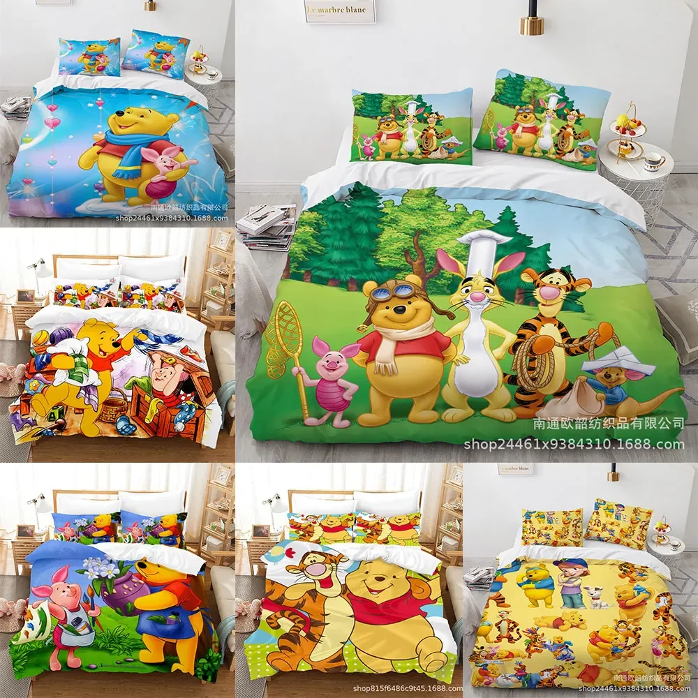 Winnie the Pooh Bear Bedding Sets Comforter Quilt Bed Cover Duvet Cover Pillow Case 2-3 Pieces Sets Kids Adult Size for Bedroom