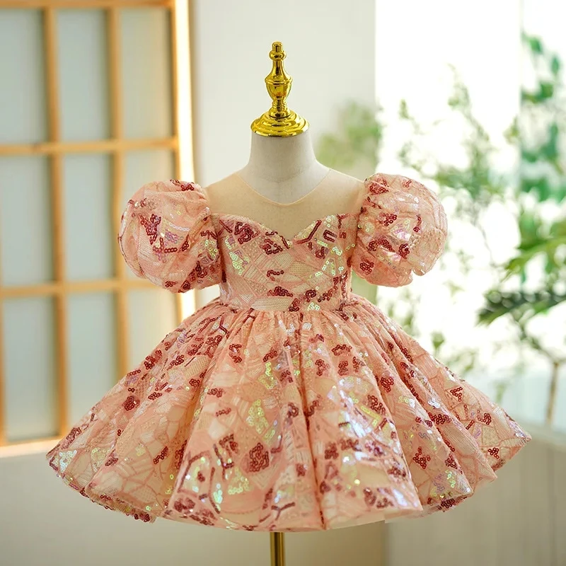 

Kids Luxury Party sequin Dresses for Girls Size 2 To 12 Years Birthday Photo Shoot Gown Evening Formal Lace Dress Prom Frock