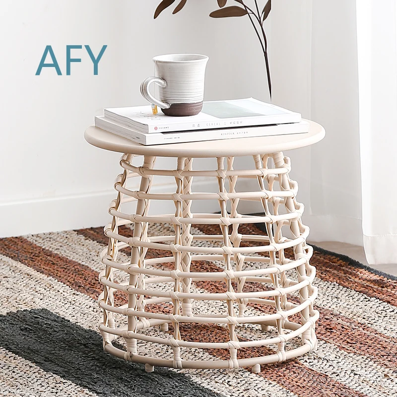 Creative Rattan Circular Coffee Table for Living Room Sofa Side Table Bedroom Nightstand Balcony End Table Modern Home