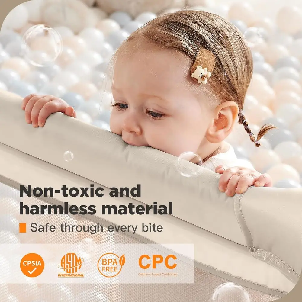 روضة أطفال قابلة للطي مقاس 47 × 47 مع باب بسحاب، منطقة لعب كاكي فاتح للرضع والأطفال الصغار #6