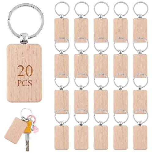 20 Pcs Blank Wooden Keychains Unfinished Wood Key Tags Beech Wood Key Rings DIY Keychain