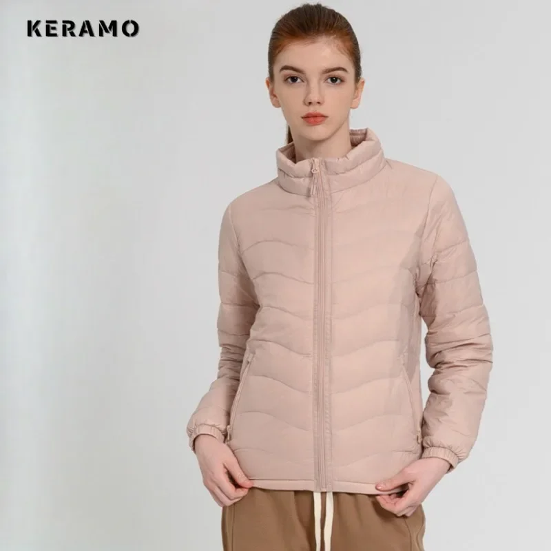 

Casual Basics Style Parkas Zipper Jacket 2024 Winter Women Office Lady Short Outerwear Fashion Warm Thin Solid Color Coat