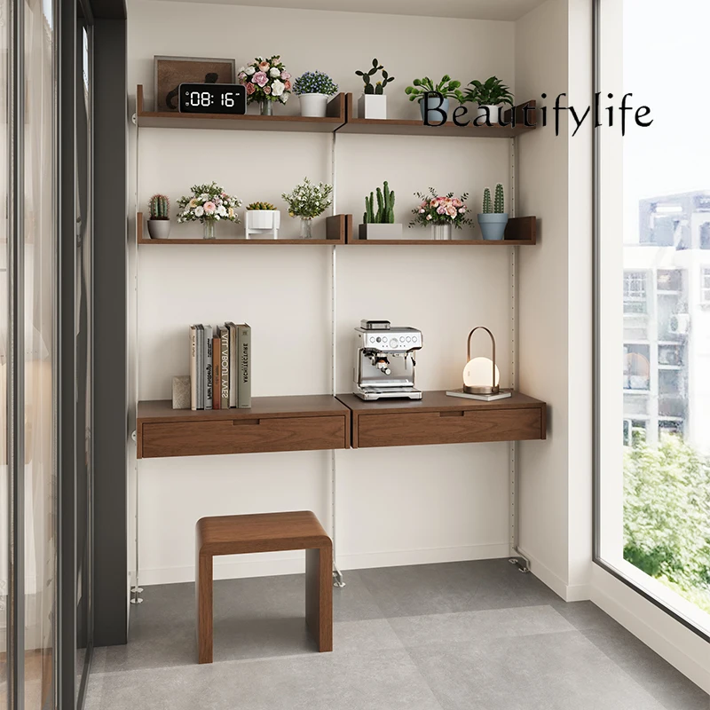 

Balcony Shelf Solid Wood Bauhaus with Desktop Bookshelf Floor to Wall Display Stand Flower Stand