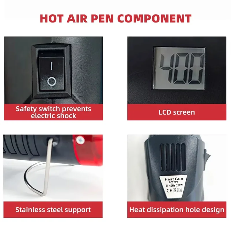 

HOT AIR PEN COMPONENT Electric Power Temperature Blower 250W For Welding Repair EU Plug