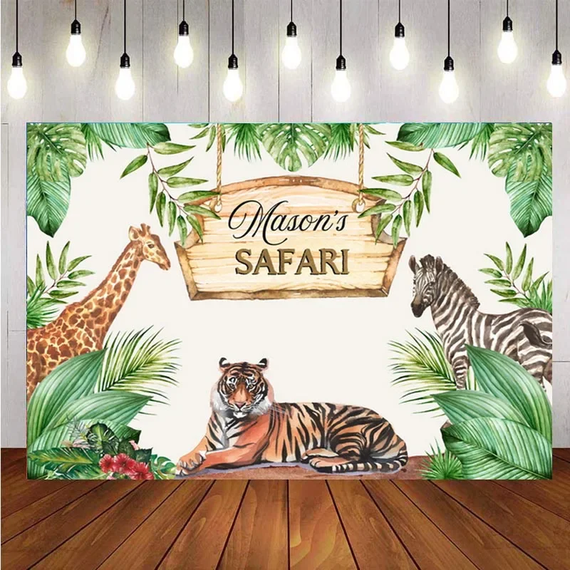 

Custom Name Backdrop Jungle Animal Safari Kids Happy Birthday Party Photography Background Photo Studio Decor Prop