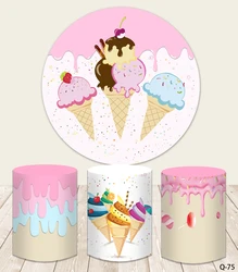 Candy Donut Photo Background Kids Birthday Party Decoration Ice Cream Party Circle Backdrop Cover Cake Round Plinth Cover