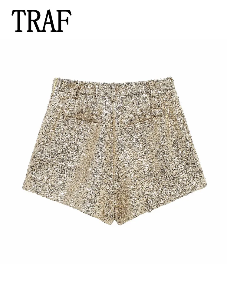 TRAF Women's Shorts Sequin Shorts For Women 2024 Autumn Bermuda Casual Shorts Woman Fashion Streetwear Short Pants