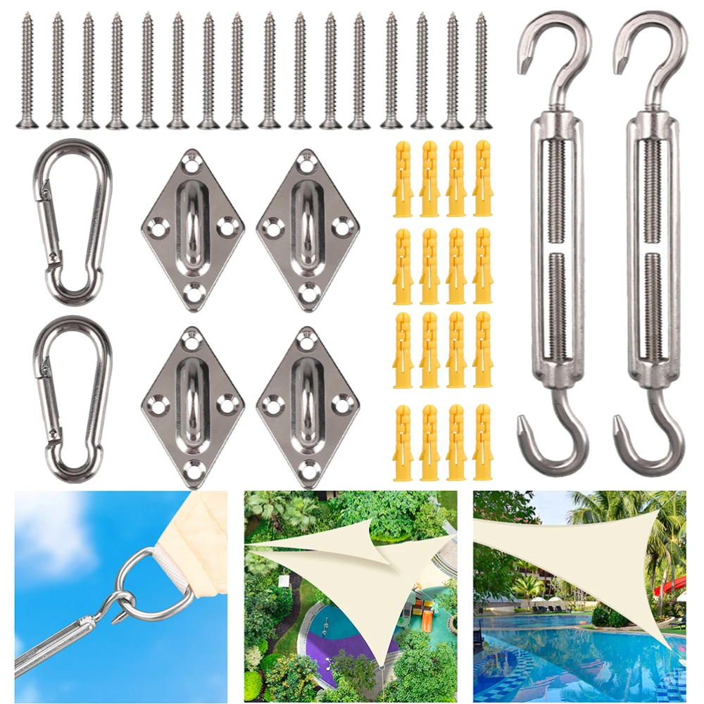 Edelstahl-Sonnensegel-Montage-Set, Hochbelastbares Campingzelt-Hardware-Kit für Haus und Garten, Sonnenschutz-Befestigungswerkzeuge