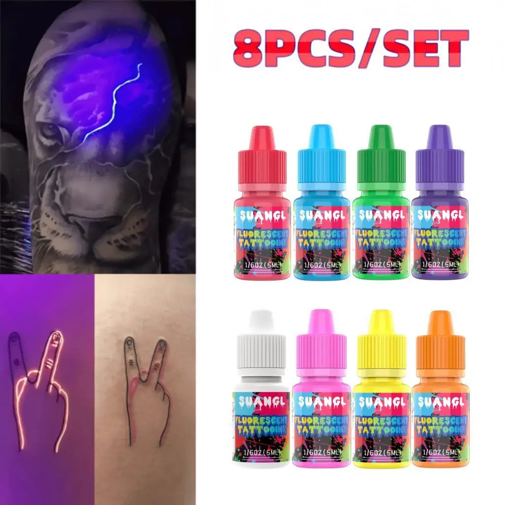 SUANGL UV Fluorescent Tattoo Ink Set -5 mL (0.166 oz) Precision Pen Pen Bottle, Colorful Luminous Effect for Festival Parties