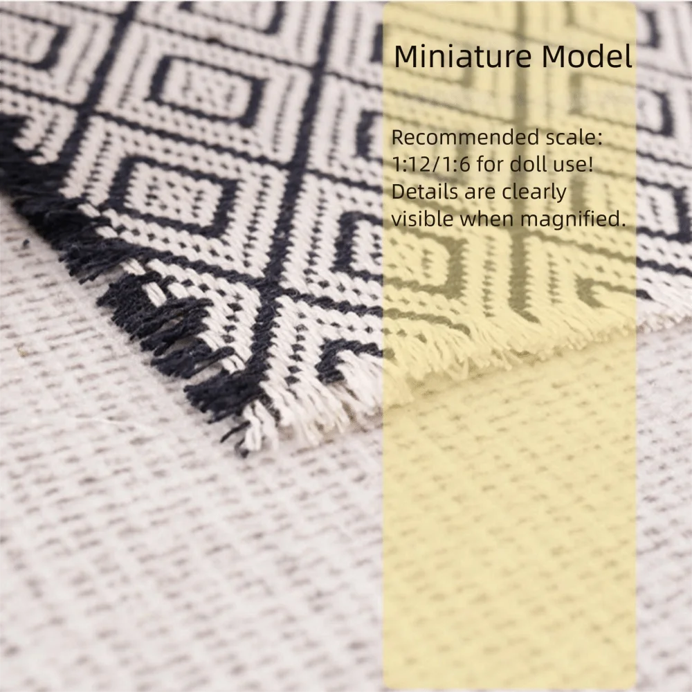 1/12 Scale Dollhouse Miniature Carpet Black&white Edge Tassel Model Carpet Diamond Pattern Accessories House Accessories