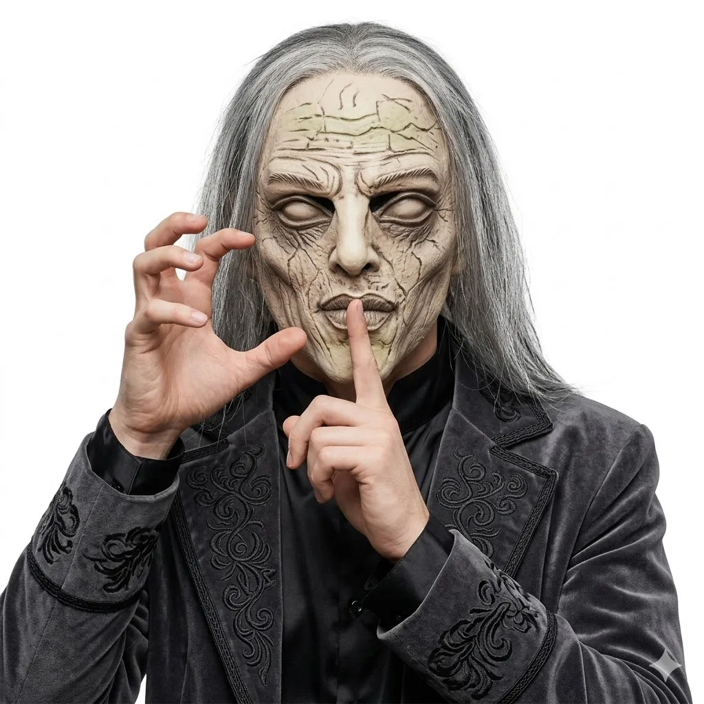 Halloween-Maske mit langen grauen Haaren, gruselige Geistergesichtsmaske, gruselige Hexen-Damen-Kostüm-Requisite, Latexmaske für Erwachsene