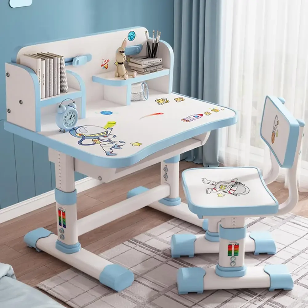 

Kids Functional Desk And Chair Set Children Study Table Chair Set Desk Chair With Large Writing Board And Cartoon Pattern Room