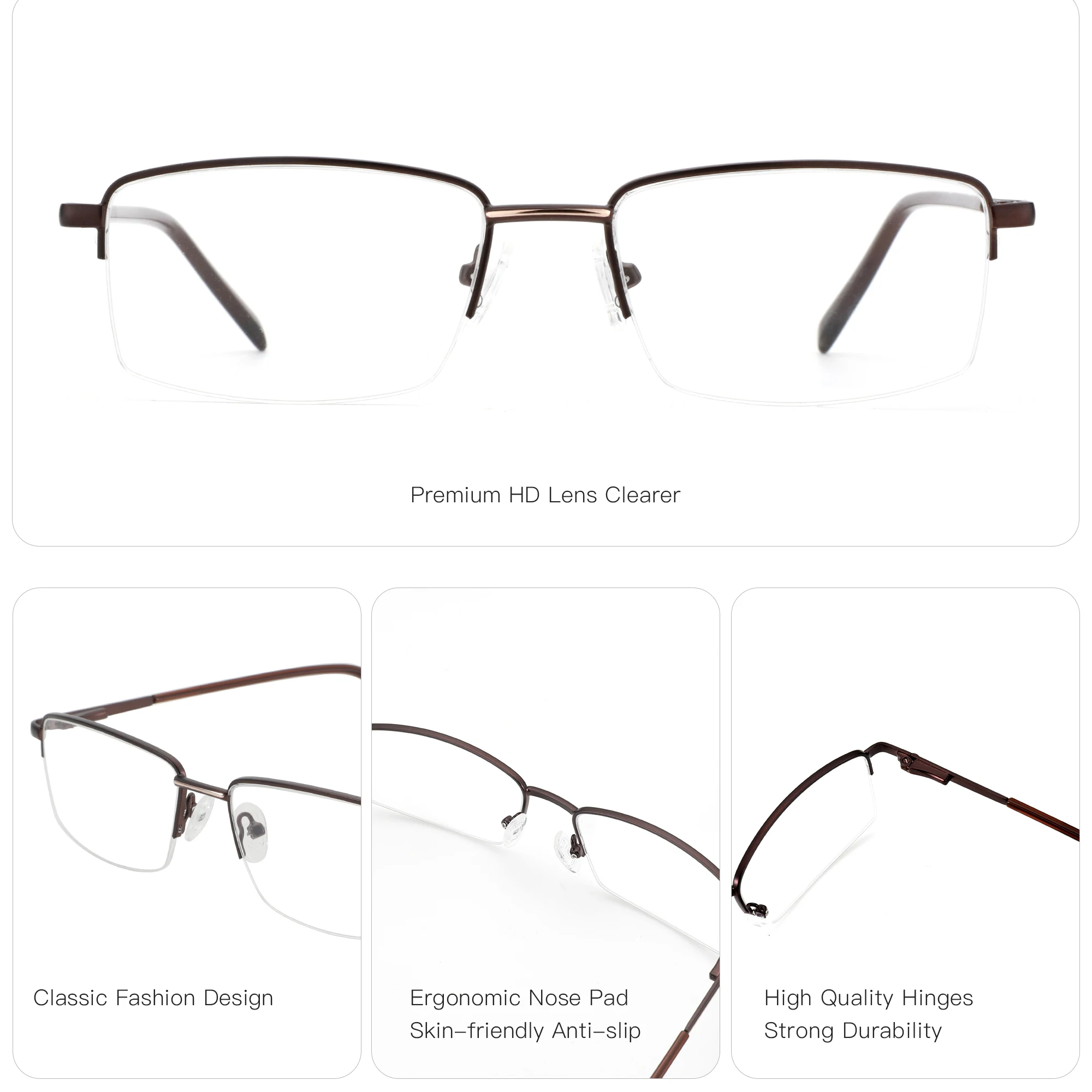 BLUEMOKY M Size Half Rim Fashion Metal Prescription Glasses For Men Square Anti Blue Light Photochromic Optical Eyewear