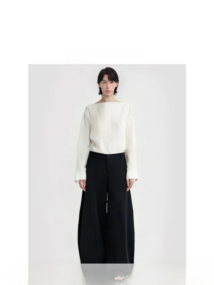 

XIMU STUDIOS Women's Casual Pants Loose Fit High Waist Straight Leg Spring Summer 2026 Asymmetrical Design Slimming Effect