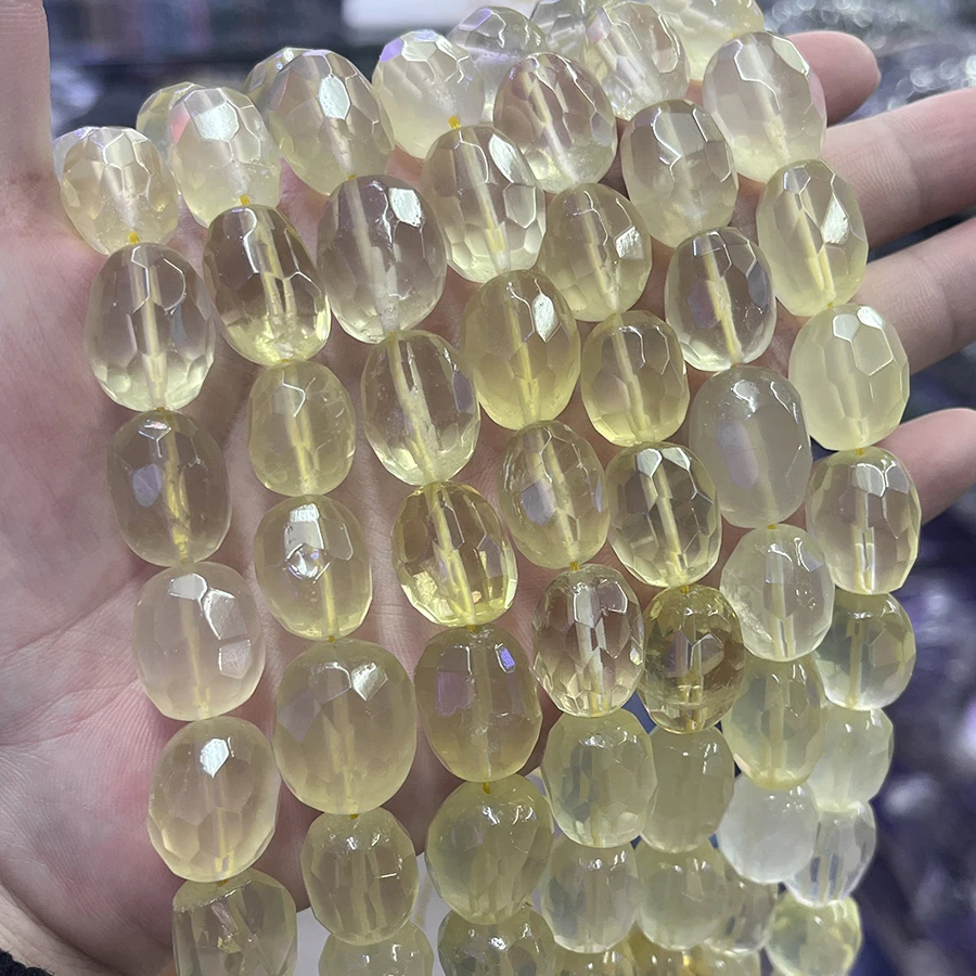 

Natural Lemon Crystal Stone Conformal Section Irregular Faceted Loose For Jewelry Making DIY Necklace Bracelet 15'' 12-15mm