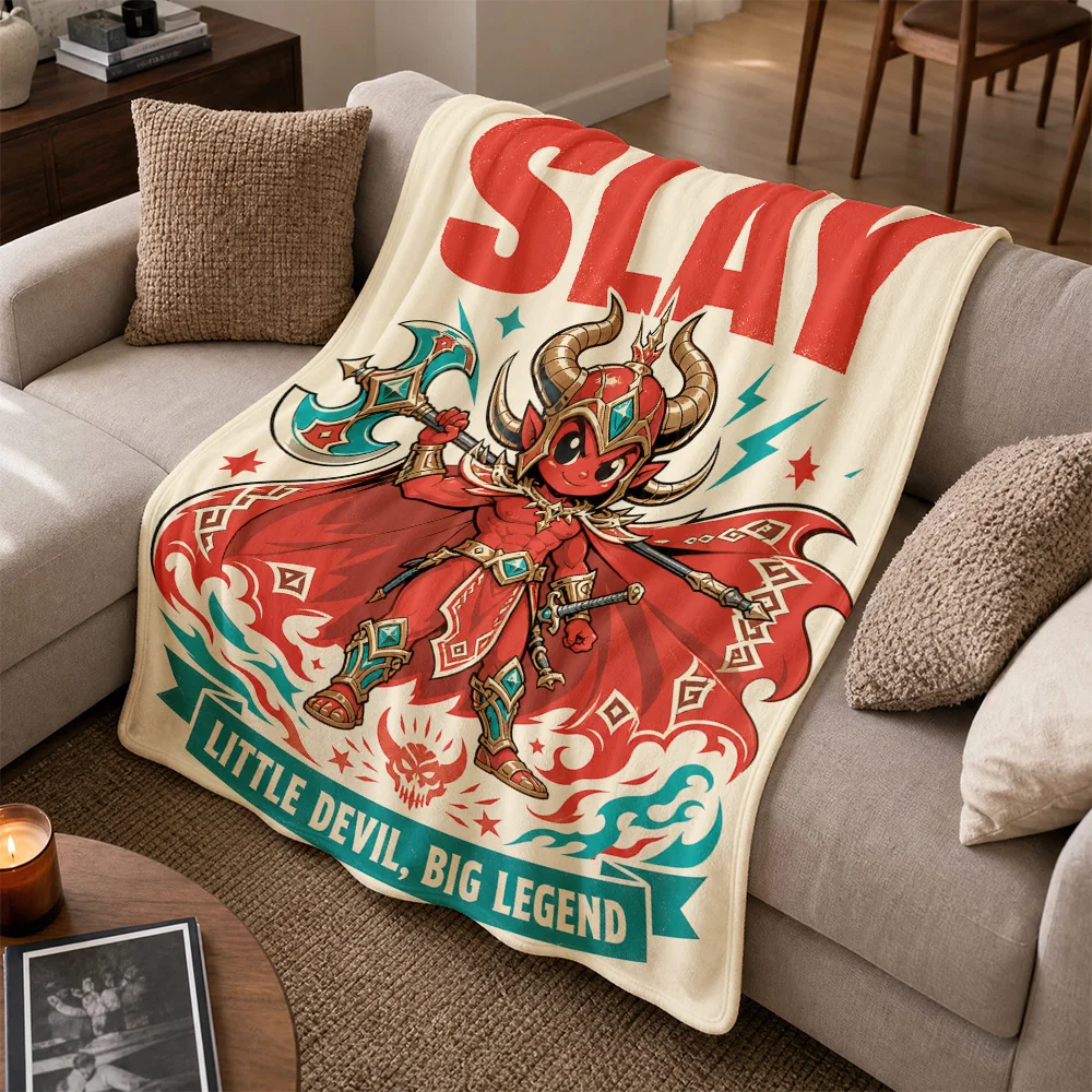 Little Devil Slay Throw Blanket Sofa Couch Decor Art Print Pop Culture Gift Demon Demon Lord Gothic Home Accent Throw Living Roo
