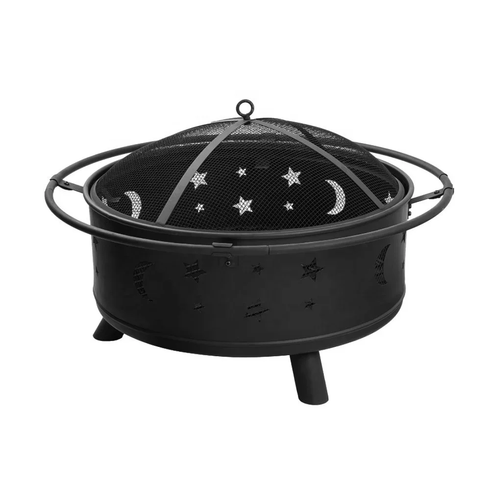 Moon & Star Cutout  Portable Fire Baskets Wood Charcoal Stove Outdoor Heating Garden BBQ Grill  Patio Fire Pit Camping