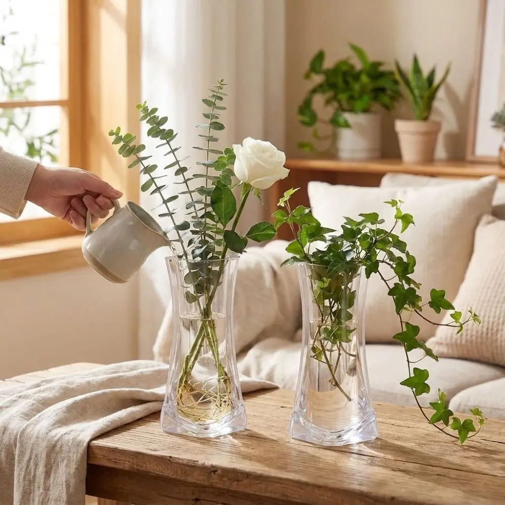 5Pcs Folding Clear PVC Flower Vase Collapsible Waterproof Flower Arrangement Vase Shatterproof Leak-proof Expandable Vase