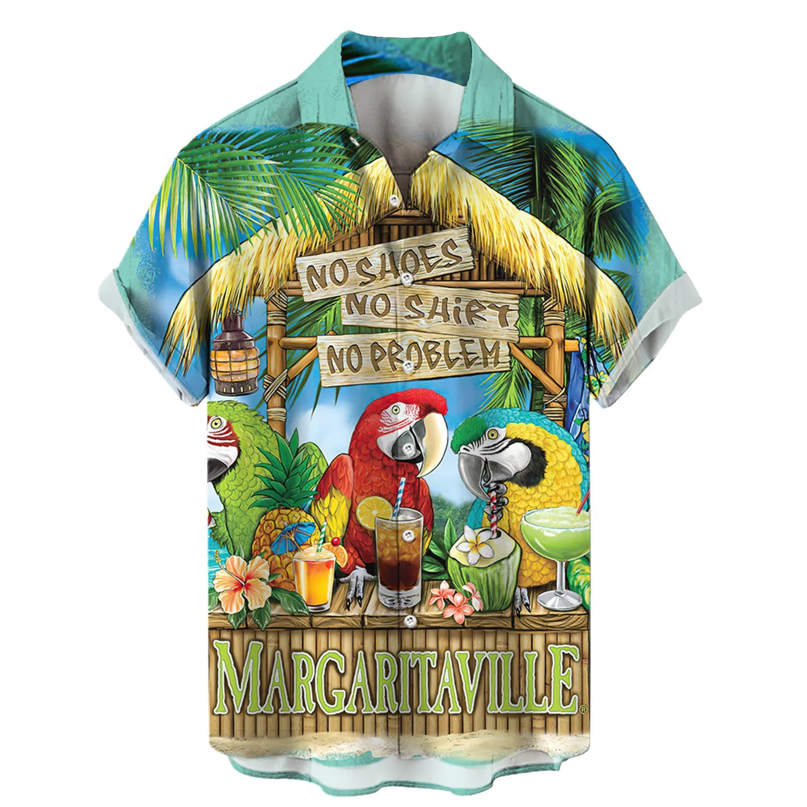 2026 Trendy Cardigan Hawaiian Shirt Men's Parrot 3D Printed Short Sleeve Large Size Loose Beach Wear Fashion New Product