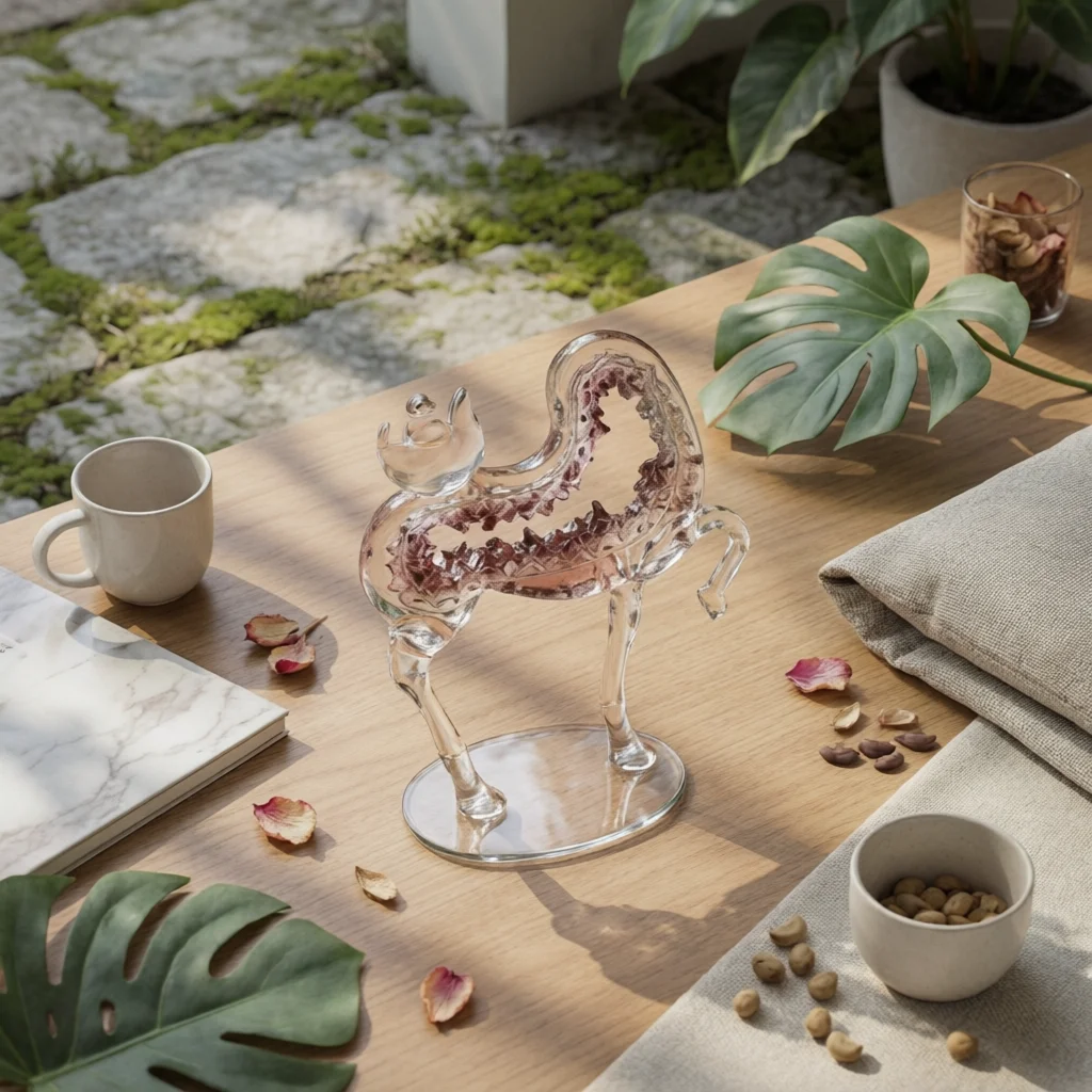 Horse Ornament Wood Base Hand Carved Clear Body Horse Figurine Rearing Statue Animal Decor for Office Desk