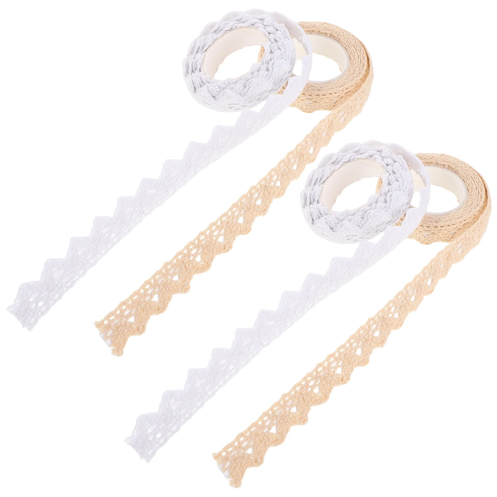 

4 Rolls Cotton Lace Ribbon Trim Self Adhesive Decorative Tape Lace Border Wedding Crafts Scrapbook Card Making Beige White