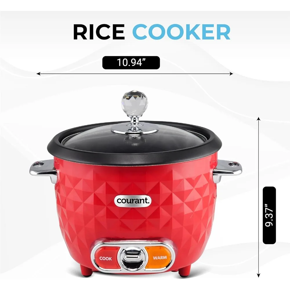 Rice Cooker 10-Cup (Cooked) Steaming Basket One-Touch Operation, Automatic Keep Warm Function, Red