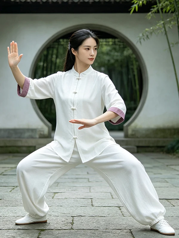 Fashionable Chinese Style Tai Chi Suit High End Eight Piece Golden Morning Zen Practice Two Piece Set for Women Autumn New Ar...