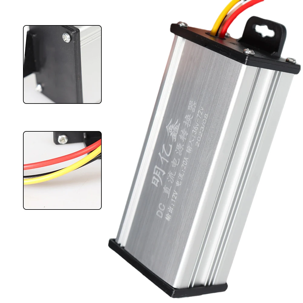 High power Aluminum Electric Bike Voltage Converter Adapter Transformer Silver 36 72V to 12V10A/15A/20A/30A/35A