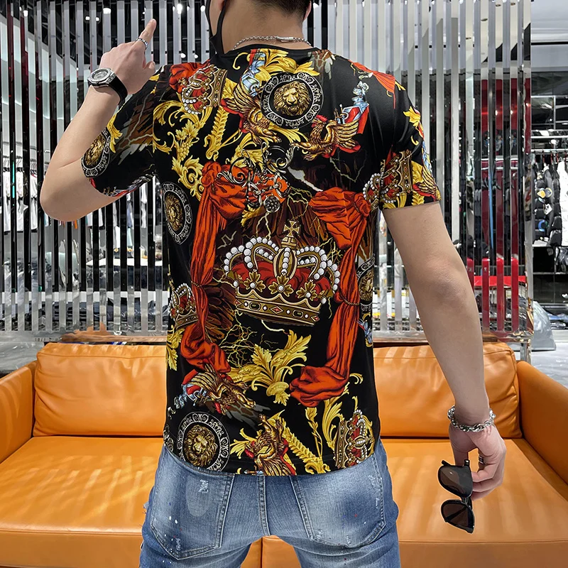 T-shirt manches courtes pour homme, estival et de luxe, avec imprimé baroque et biscuits, de haute qualité, tendance 2022