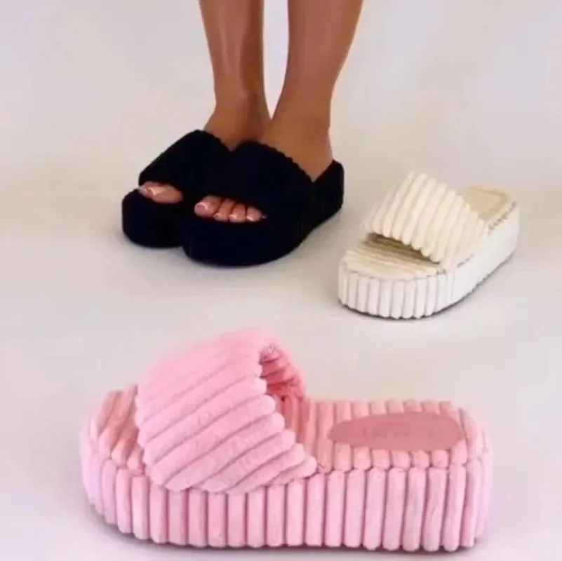 Women's new style luxury brand summer large size thick soles towel plush slips women's fashion open-to-e home slippers