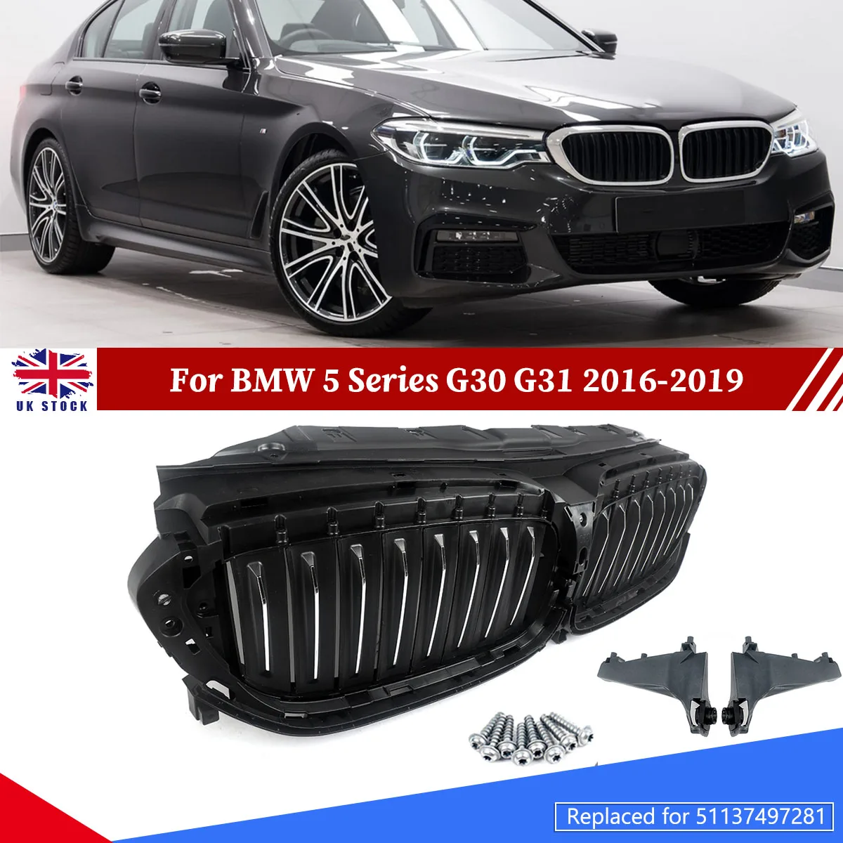 

For BMW G30 grill G31 5 series 2017 2018 2019 2020 Front Radiator Grille Active Air Shutter Chrome black Automobiles Accessories