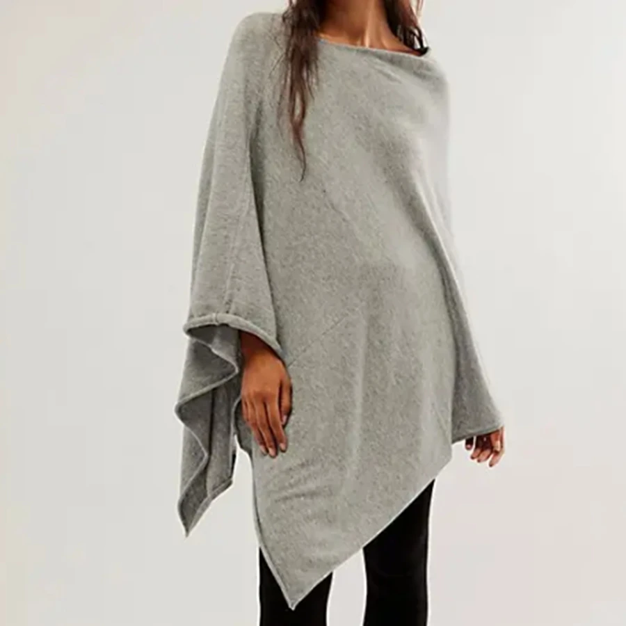 سترة كيب فضفاضة باللون الرمادي الفاتح للنساء بأكمام ثلاثة أرباع قبعات نسائية كاجوال بطبقات #3