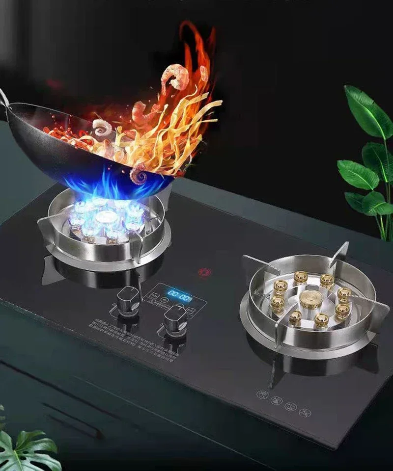 ใหม่ 2 หม้อเตาแก๊สแบบ Dual ใช้ฝังตารางแก๊สธรรมชาติ Liquefied Gas Cooktop Home Catering อุปกรณ์กระจกนิรภัยประหยัดพลังงาน