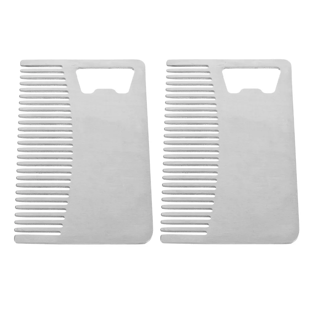 2Pcs Beard Comb Stainless Steel Creative Bottle Opener Fine Tooth Pocket Styling Comb Hair Grooming Men Metal Unbreakable