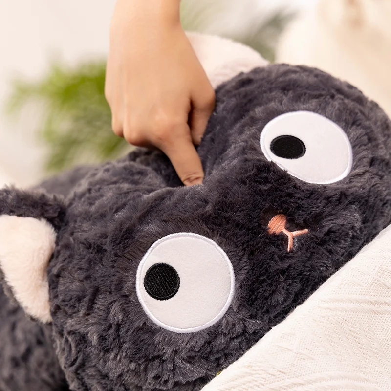 New Lovely Lie Prone Proud Black Cat Plush Toys Soft Comfy Fluffy Cartoon Big Eyes Kitten Throw Pilow Nice Sleeping Companion