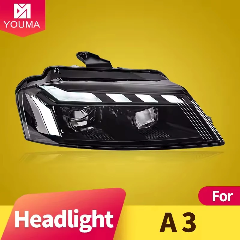 LED Headlight Assembly for Audi A3 2008-2012 Dual Beam Lens DRL Sequential Turn Signal Plug & Play No Error Assembly