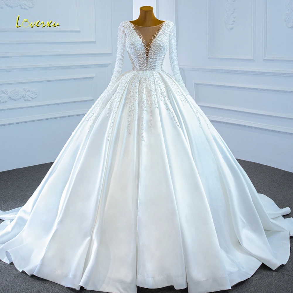 

Loverxu Ball Gown Vintage Wedding Dresses 2024 O-Neck Long Sleeve Robe De Mariee Beading Matte Stain Modern Vestido De Novia