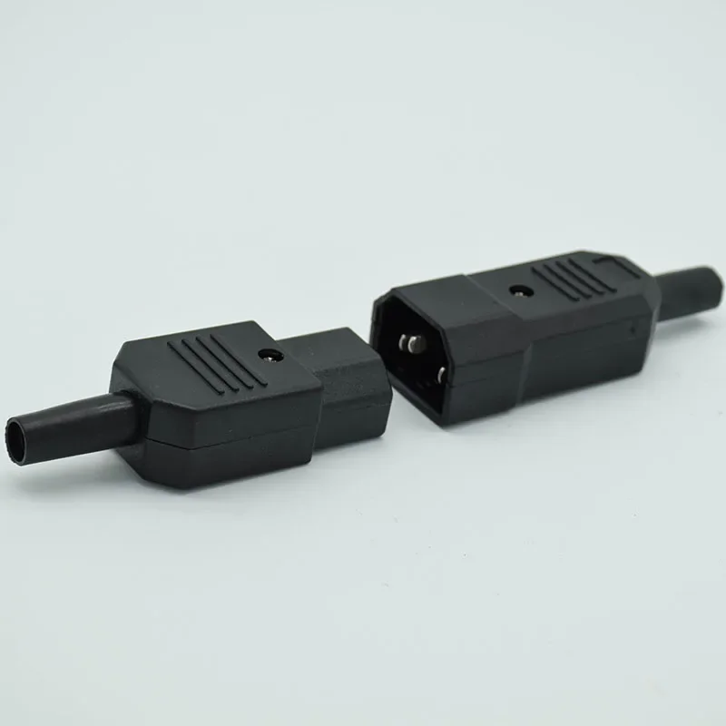 C13 C14 3 pin AC Socket IEC Straight Cable Plug Connector  10A 250V Black female&male Plug Rewirable Power Connector