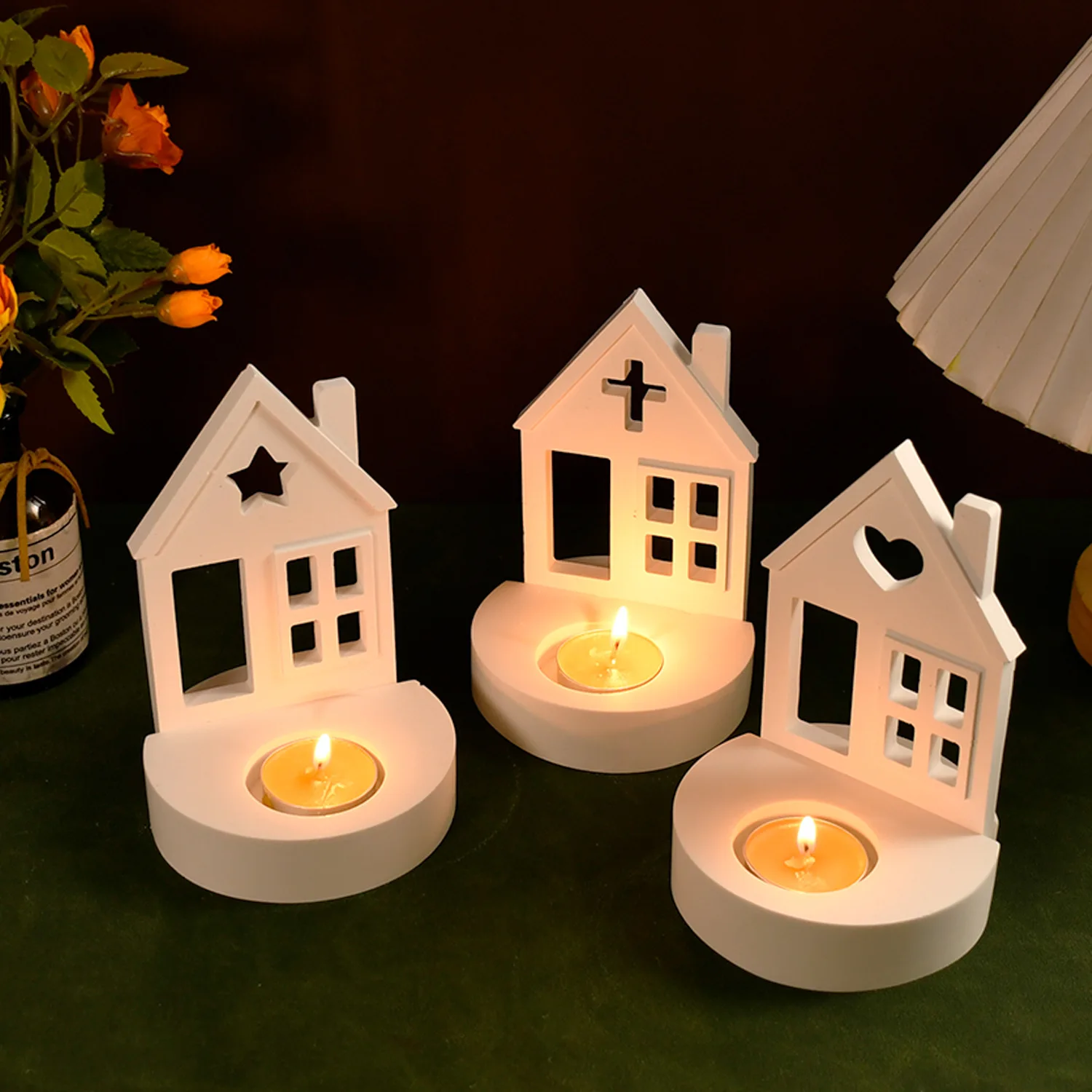 House Design Candlestick Holder Insert Silicone Mold Tea Light Candlestick Plaster Gypsum  Ornament Mold Crafts Decoration