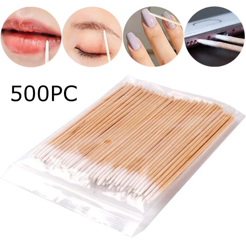 Heallor 500PC/lot Makeup Ears Cleaning Sticks Cosmetic Wood Cotton Buds Tips Disposable Micro Cotton Swabs Nails Eyelash Extensi